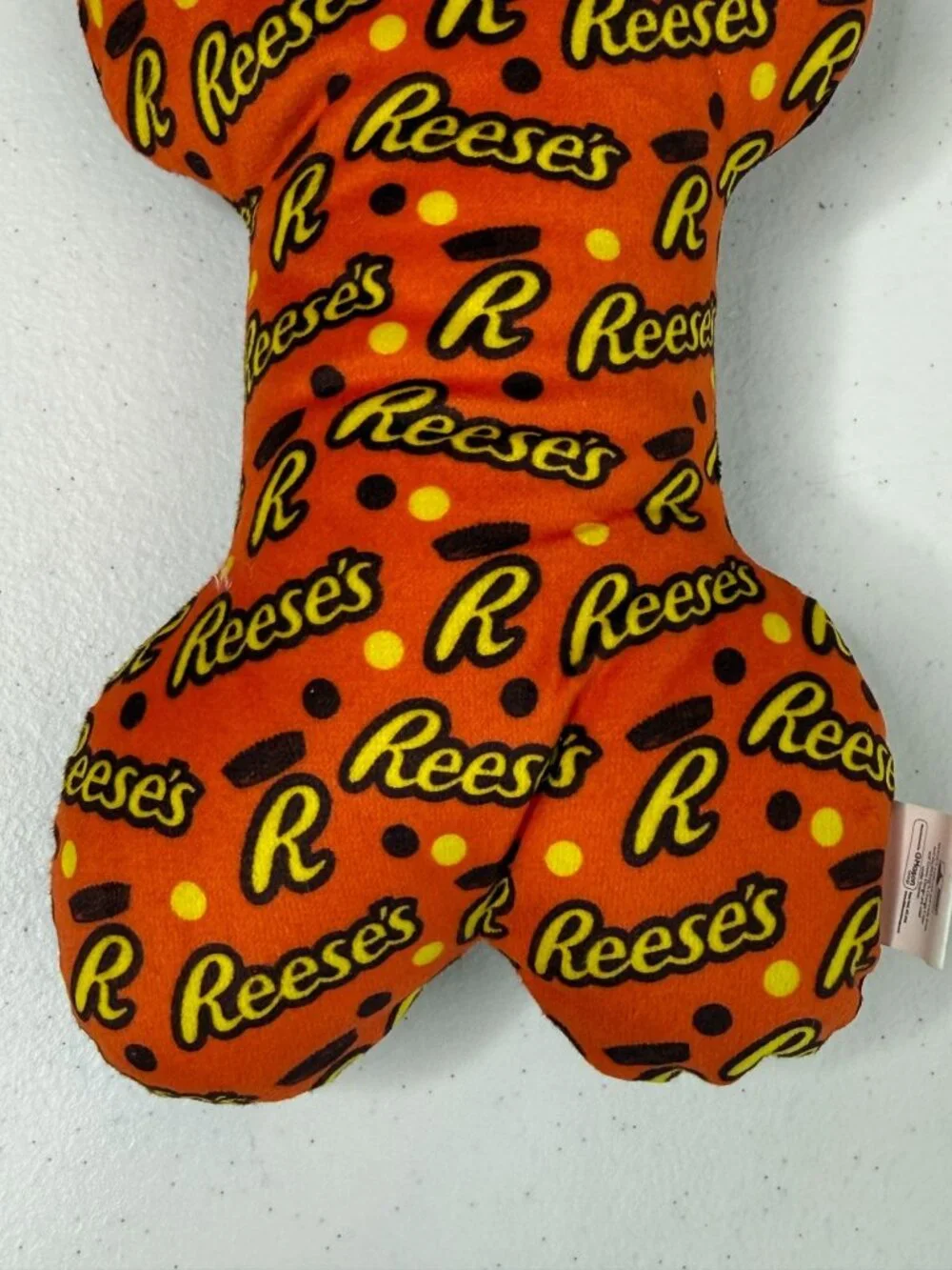 Reese's Plush Bone Dog Toy Squeaker Candy Print New